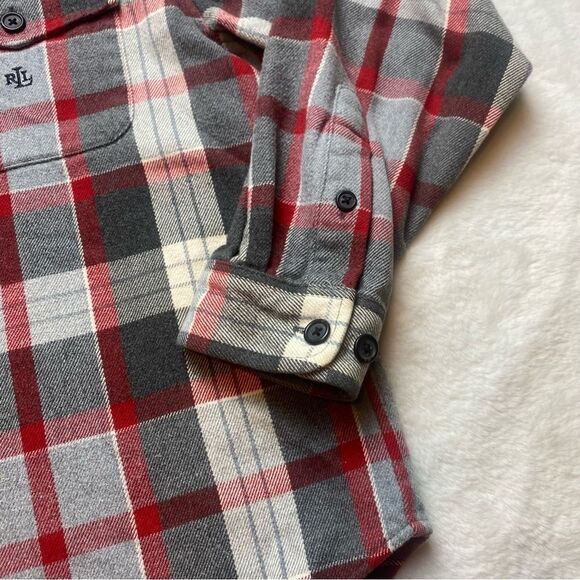 Lauren Ralph Lauren Red and Gray Plaid 1/4 Flannel Shirt Size Large - Picture 8 of 13